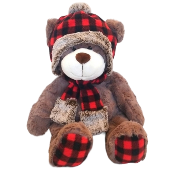 Gentle Treasures Other - Gentle Treasures Teddy Bear Plush Buffalo Plaid Hat/Scarf